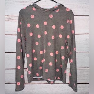 Huk Women's Gray Hoodie with Pink Dots Size Medium Casual lightweight School